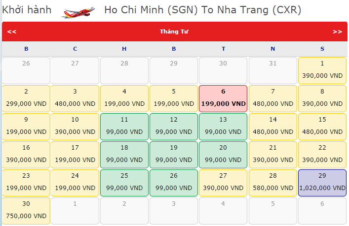 Đặt mua vé máy bay từ vinh đi nha trang giá rẻ của vietjet air