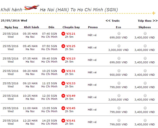Vé máy bay Vietjet Air đi Sài Gòn khuyến mãi giá rẻ
