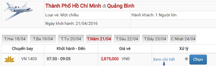Bảng giá vé máy bay Sài Gòn Đồng Hới của Vietjet Air