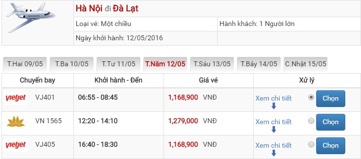 Bảng giá vé máy bay Hà Nội Đà Lạt của Vietjet Air