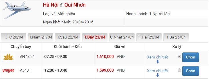 Bảng giá vé máy bay Hà Nội Quy Nhơn của Vietjet Air